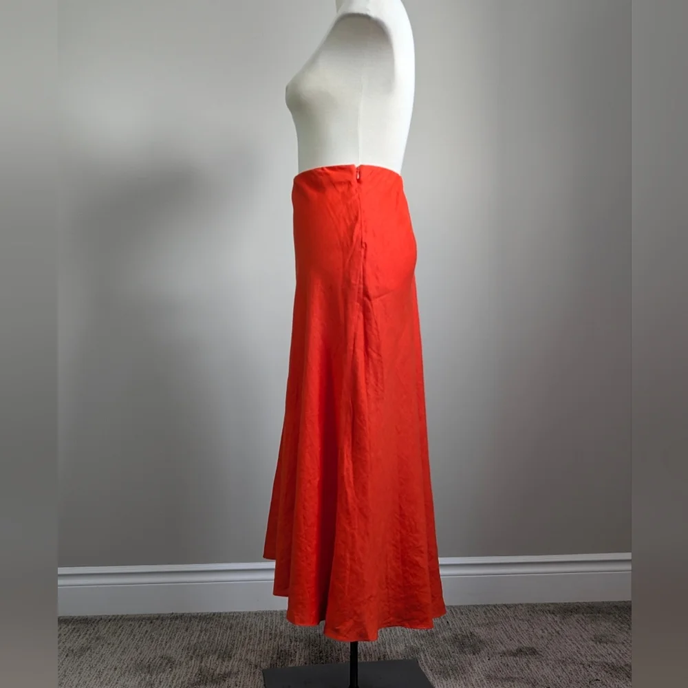 Orange 100% Linen Asymmetrical Maxi Skirt Summer Spring Resort Lightweight - Picture 7 of 13